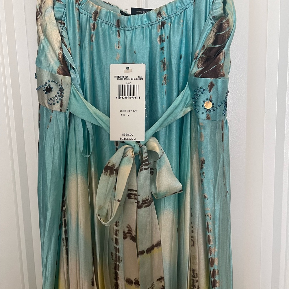 New BCBGMaxAzria Beaded Crinkle Dip Dye Ombré Gown